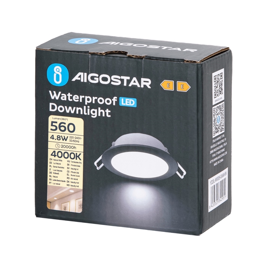 Aigostar - LED įleidžiamas lubinis vonios šviestuvas LED/4,8W/230V 4000K juoda IP65