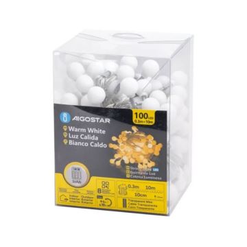 Aigostar - LED Lauko Kalėdinė girlianda 100xLED/3xAA/8 funkcijos 10,3 m IP44 šilta balta