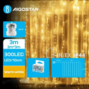 Aigostar - LED Lauko Kalėdinė girlianda 300xLED/8 funkcijos 3xAA 6x2m IP44 šilta balta