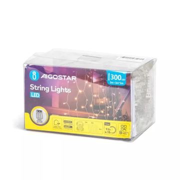 Aigostar - LED Lauko Kalėdinė girlianda 300xLED/8 funkcijos 3xAA 6x2m IP44 šilta balta