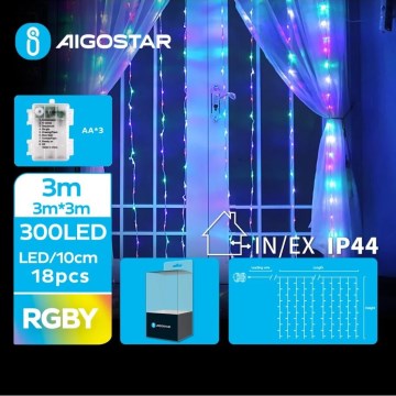 Aigostar - LED Lauko Kalėdinė girlianda 300xLED/8 funkcijos 3xAA 6x3m IP44 daugiaspalvis