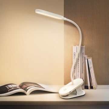 Aigostar - LED Pritemdomas įkraunamas stalinis šviestuvas su segtuku LED/2,5W/5V balta