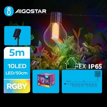 Aigostar - LED Saulės energijos dekoratyvinė girlianda 10xLED/8 funkcijos 5,5m IP65 daugiaspalvė