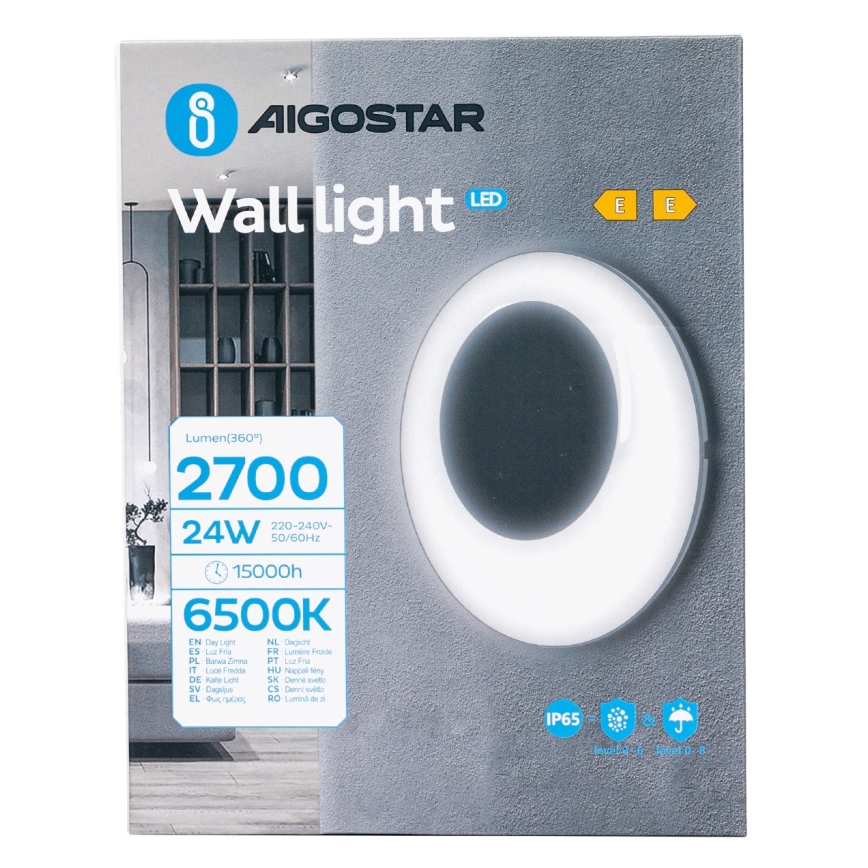 Aigostar - LED sieninis lauko šviestuvas LED/24W/230V 6500K IP65 juoda