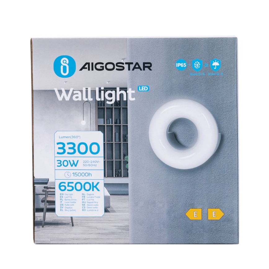 Aigostar - LED sieninis lauko šviestuvas LED/30W/230V 6500K IP65 juoda