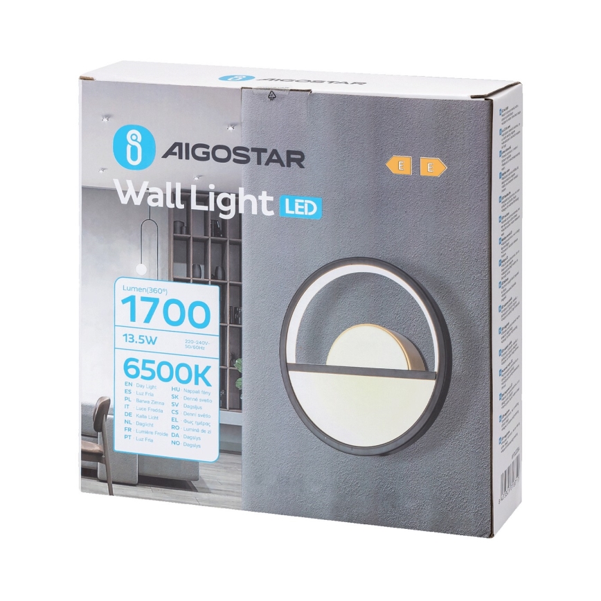 Aigostar - LED sieninis šviestuvas LED/13,5W/230V 6500K juoda/auksas