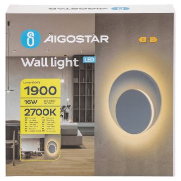 Aigostar - LED sieninis šviestuvas LED/16W/230V 2700K balta