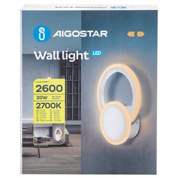 Aigostar - LED sieninis šviestuvas LED/20W/230V 2700K balta