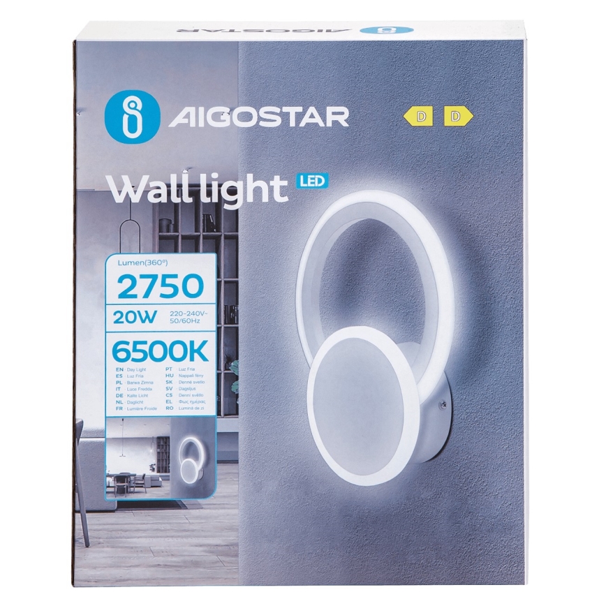 Aigostar - LED sieninis šviestuvas LED/20W/230V 6500K balta