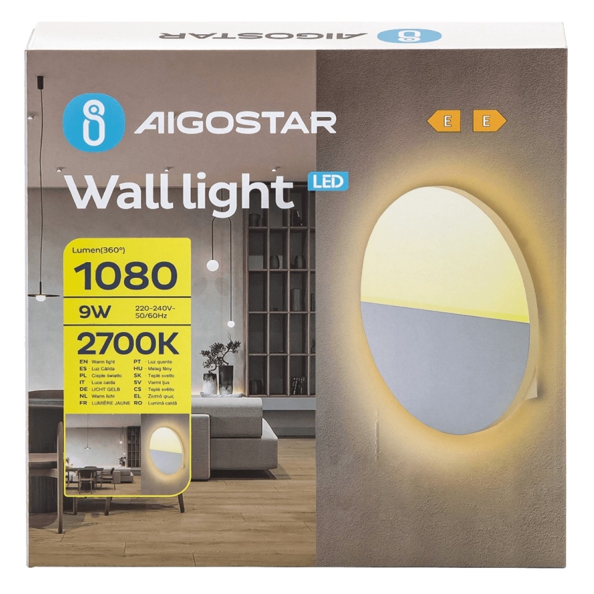 Aigostar - LED sieninis šviestuvas LED/9W/230V 2700K balta