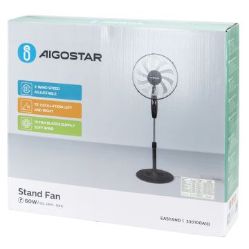 Aigostar - Stovintis ventiliatorius 60W/230V juoda