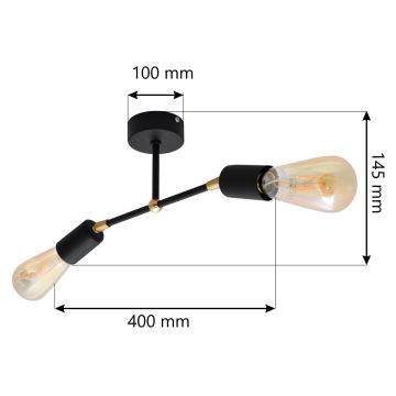 Ant paviršiaus montuojamas sietynas ROSETTE 2xE27/60W/230V juodas/auksinis