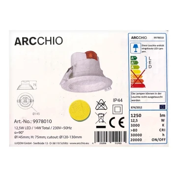 Arcchio - LED įleidžiamas lubinis vonios šviestuvas ARIAN LED/12,5W/230V IP44