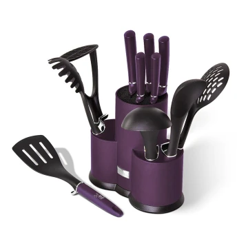 BerlingerHaus - Nerūdijančio plieno peilių ir virtuvės reikmenų rinkinys 12 vnt violetinė/juoda