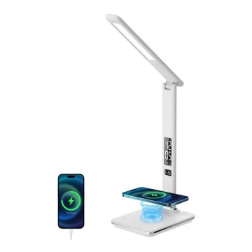 Brilagi - LED Pritemdoma stalinė lempa su belaidžiu įkrovimu QI ir USB REGINA LED/8,5W/230V balta