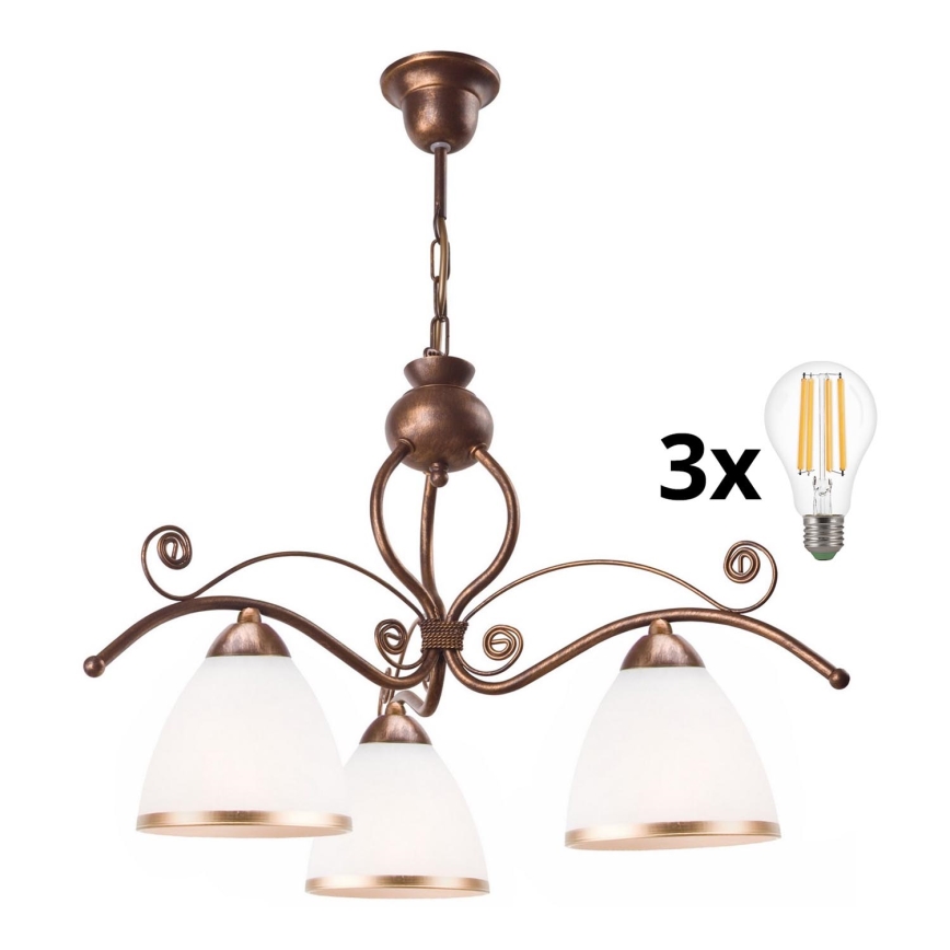 Brilagi - LED Sietynas, kabinamas ant grandinės ANTICO 3xE27/60W/230V bronzinė patina