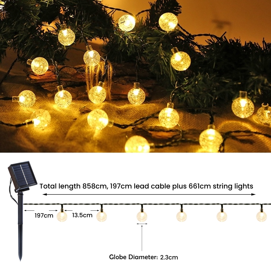 Brilagi- LED Solar Dekoratyvinė girlianda BUBBLE 200xLED/8 funkcijos 20m IP65 šilta balta