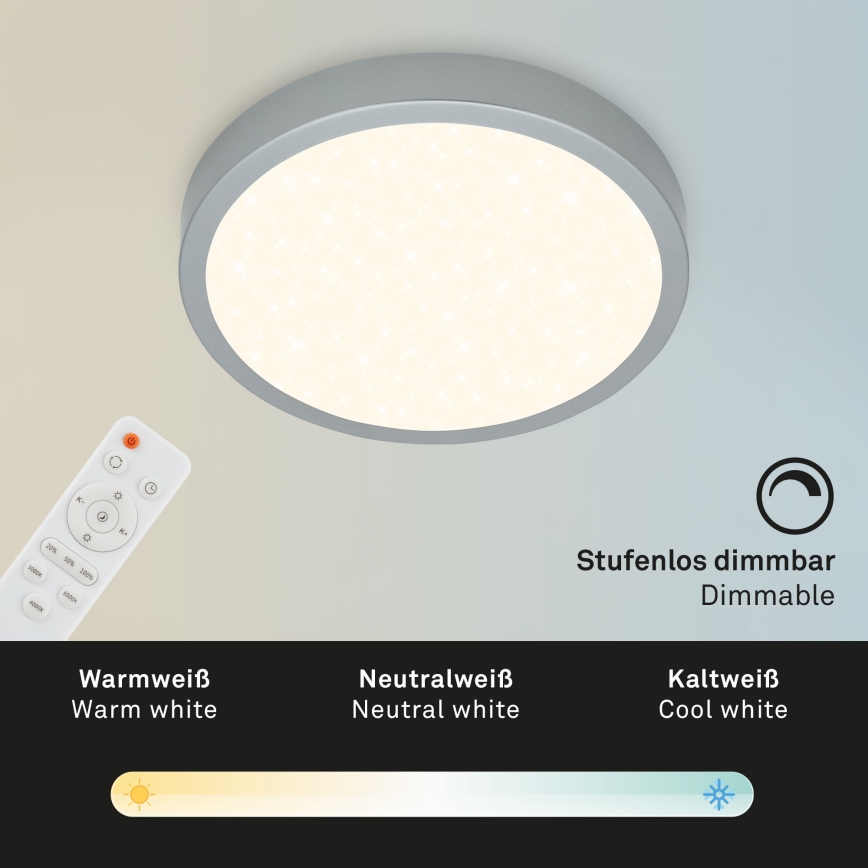 Briloner 3701-014 - LED Pritemdomas lubinis šviestuvas RUNA LED/18W/230V 2700-6500K sidabras + nuotolinio valdymo pultas