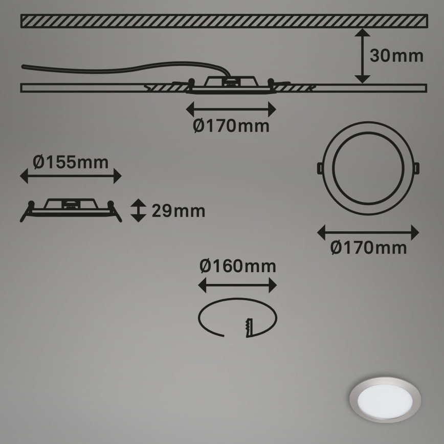 Briloner 7286-016 - LED įleidžiamas lubinis vonios šviestuvas LED/12W/230V IP44