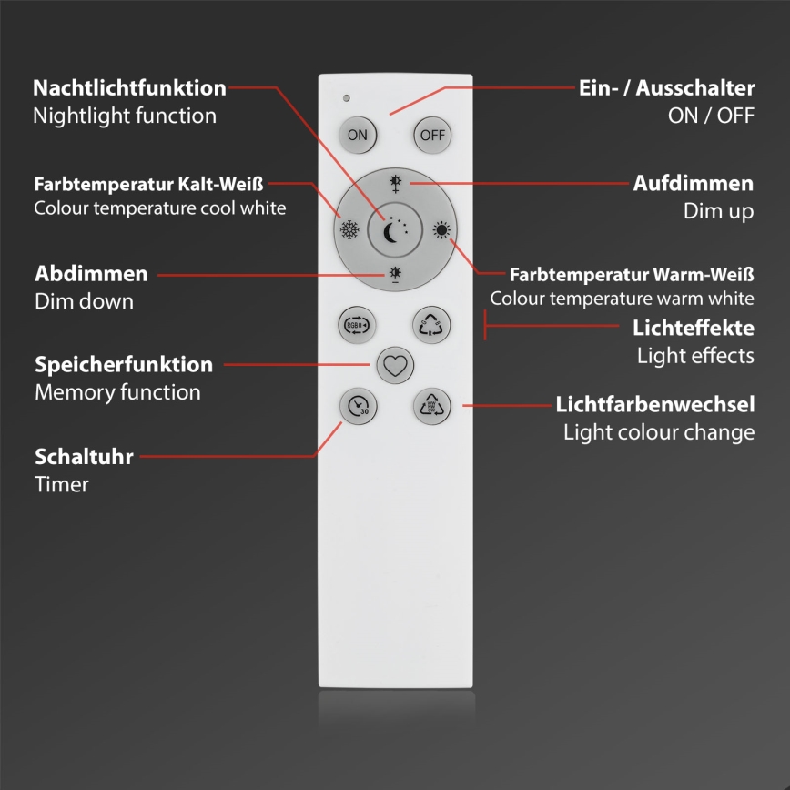 Briloner 7379-015 - LED RGBW Pritemdomas šviestuvas SMART LED/9W/230V 3000-6500K Wi-Fi Tuya + nuotolinio valdymo pultas