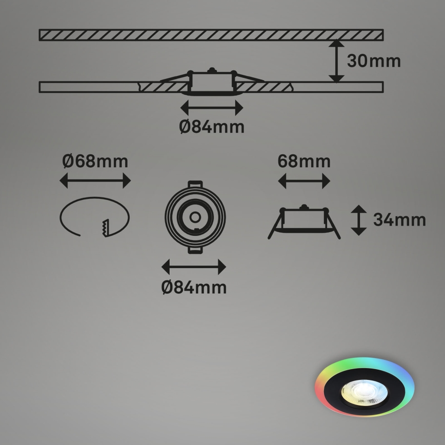 Briloner - KOMPLEKTAS 3x LED RGBW Pritemdomas įleidžiamas lubinis vonios šviestuvas LED/5W/230V 3000-6500K IP44 + nuotolinio valdymo pultas