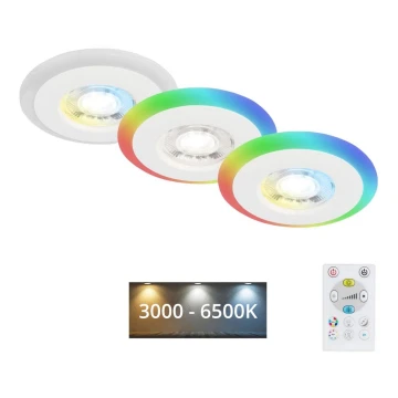 Briloner - KOMPLEKTAS 3x LED RGBW Pritemdomas įleidžiamas lubinis vonios šviestuvas LED/5W/230V 3000-6500K IP44 + nuotolinio valdymo pultas