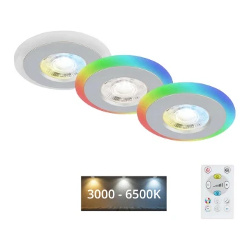 Briloner - KOMPLEKTAS 3x LED RGBW Pritemdomas įleidžiamas lubinis vonios šviestuvas LED/5W/230V 3000-6500K IP44 + nuotolinio valdymo pultas