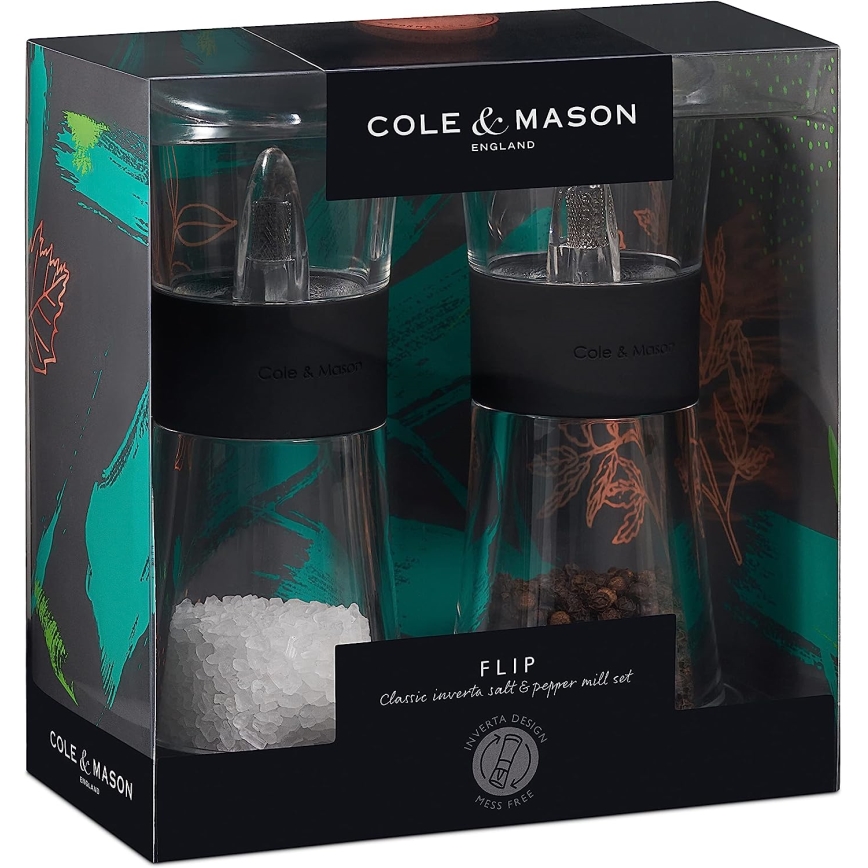 Cole&Mason - Druskos ir pipirų malūnėlių rinkinys FLIP 2 vnt 15,4 cm juodas