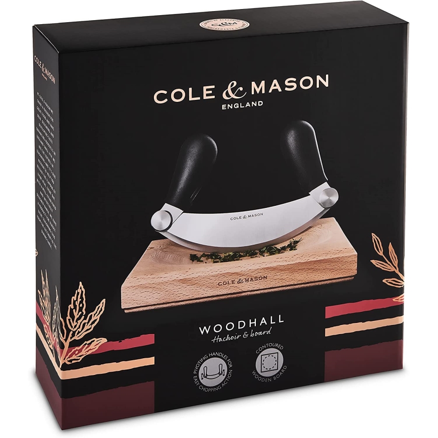 Cole&Mason - Virtuvės pjaustymo lenta ir cradle peilis 21,5x51,5 cm buko