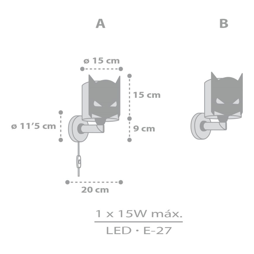 Dalber 61809 - Vaikiškas sieninis šviestuvas DARK HERO 1xE27/15W/230V