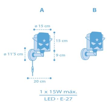 Dalber 61819 - Vaikiškas sieninis šviestuvas MĖLYNA HERO 1xE27/15W/230V