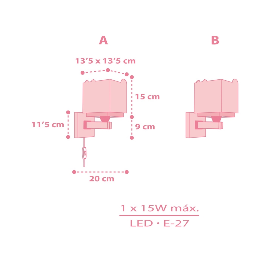 Dalber 63119S - Vaikiškas sieninis šviestuvas JUNGLE 1xE27/15W/230V rožinis
