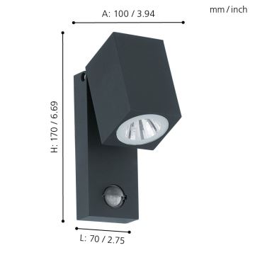 Eglo - LED sieninis lauko šviestuvas su jutikliu LED/5W/230V IP44