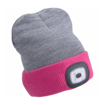 Extol - Kepurė su priekiniu žibintu ir USB įkrovimu 300 mAh pilka/rožinė UNI dydžio