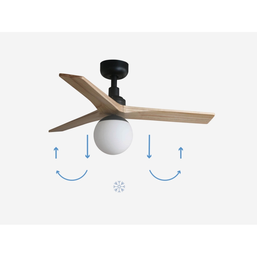 FARO 34284-11L - Lubinis ventiliatorius KLIM S 1xE27/15W/230V medis/juoda diametras 92,5 cm + nuotolinio valdymo pultas