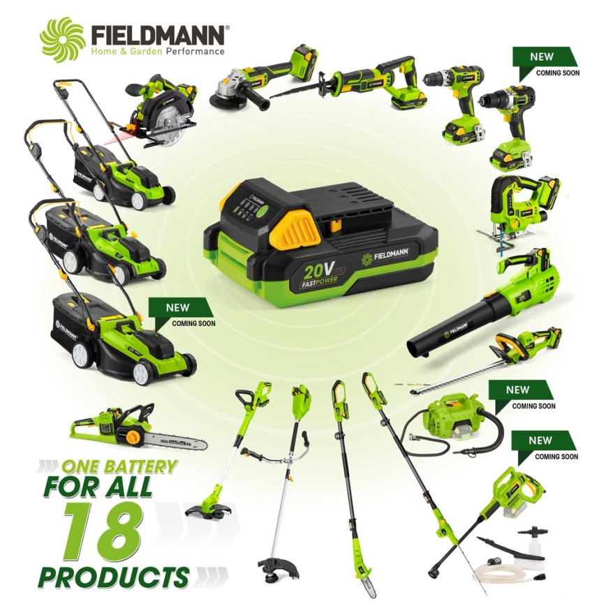 Fieldmann - Akumuliatorinis gręžtuvas 2000 mAh 20V + greito įkrovimo stotelė