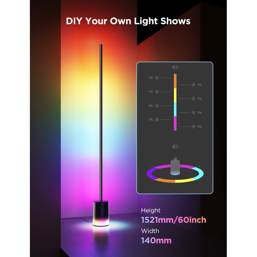 Govee - LED toršeras Smart MATTER LED RGBICWW 2200-6500K Wi-Fi + nuotolinio valdymo pultas