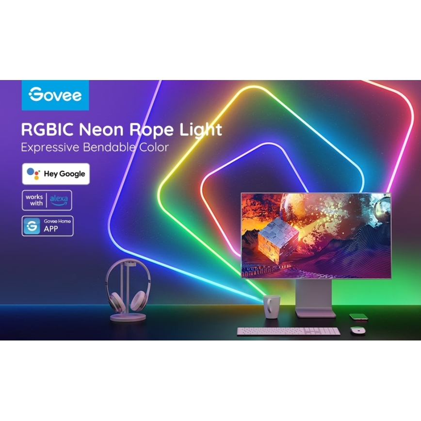 Govee - Neon SMART lankstoma LED juosta RGBIC 2m Wi-Fi IP67