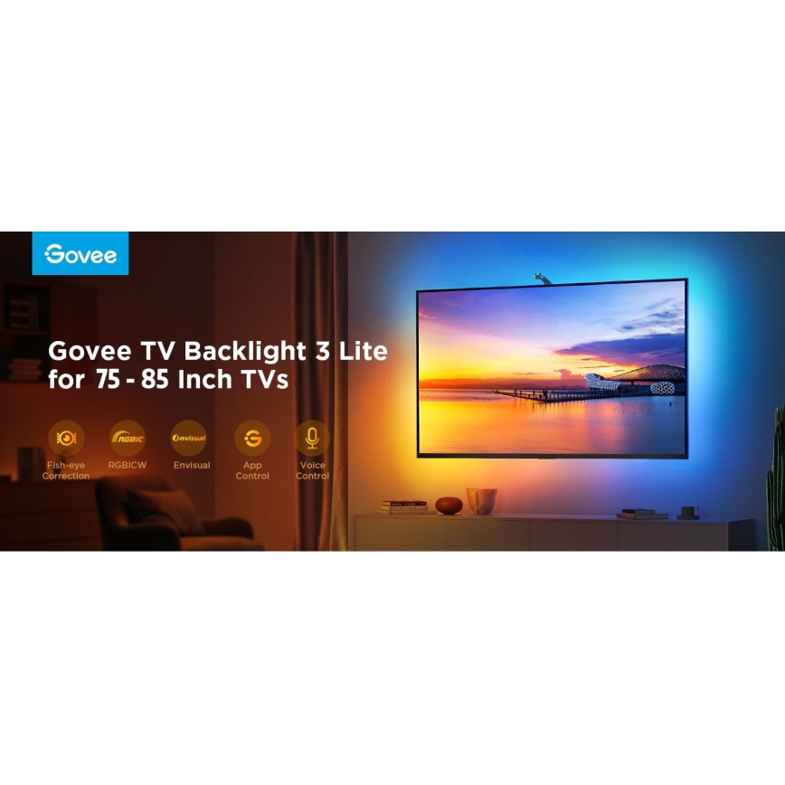 Govee – TV foninis apšvietimas 3 Lite TV 75-85" SMART LED apšvietimas RGBICW Wi-Fi IP67 + nuotolinio valdymo pultas