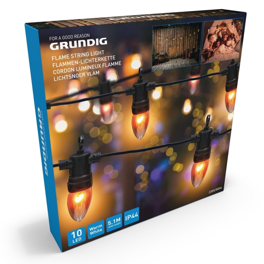 Grundig - LED Lauko kalėdinė girlianda 10xLED 3,5m IP44 šiltai balta