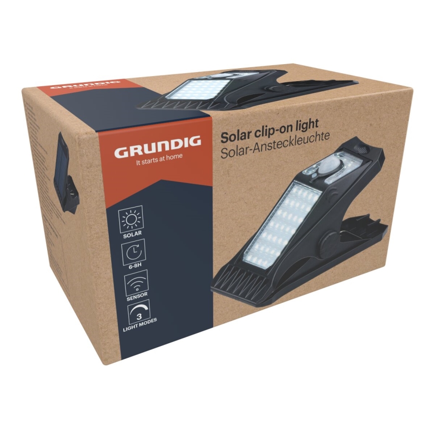 Grundig - LED Saulės energijos šviestuvas su jutikliu CLIP-ON LED/9W/3,7V IP44