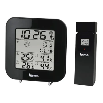 Hama - Meteorologinė stotis su LCD ekranu ir žadintuvu 2xAA juoda