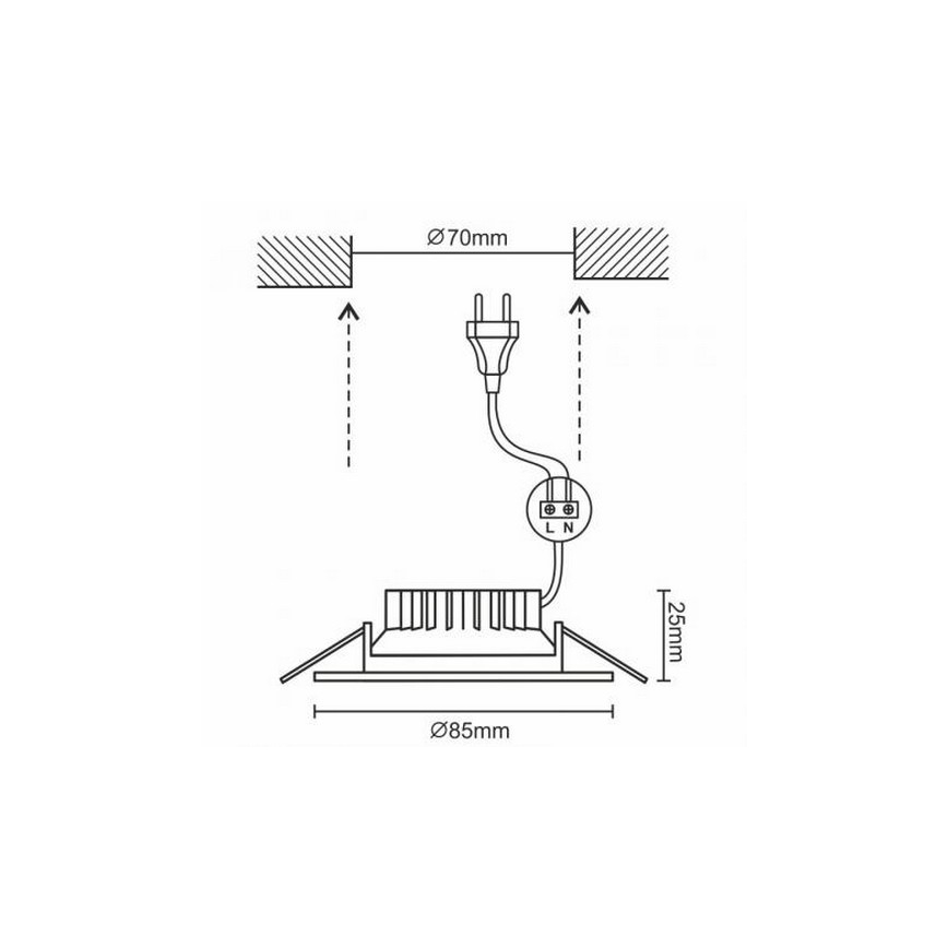 įleidžiamas LED vonios lubinis šviestuvas LED/7W/230V 4000K sidabro spalvos IP44