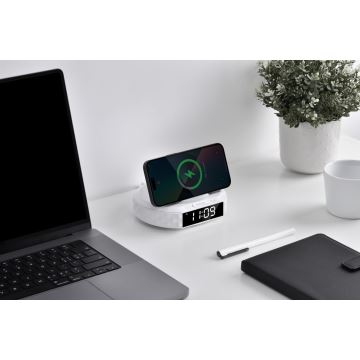 Žadintuvas su LCD ekranu ir bevielis Qi charger 27W/9V balta