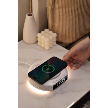 Žadintuvas su LCD ekranu ir bevielis Qi charger 27W/9V balta