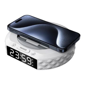 Žadintuvas su LCD ekranu ir bevielis Qi charger 27W/9V balta