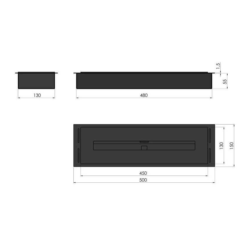 InFire - Įmontuojamas BIO židinys 5,5x50 cm 3kW juodas
