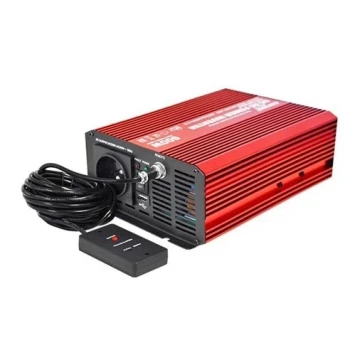 Įtampos keitiklis CARSPA 600W/12/230V + laidinis nuotolinio valdymo pultas