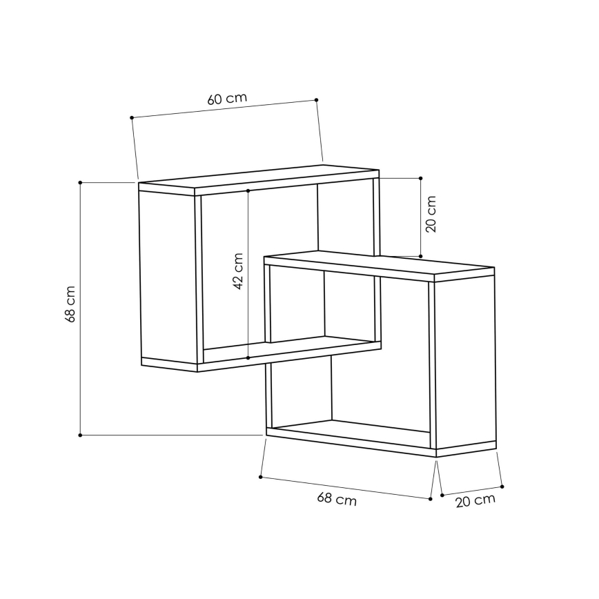 Kampinė sieninė lentyna RING 68x68 cm balta/antracito