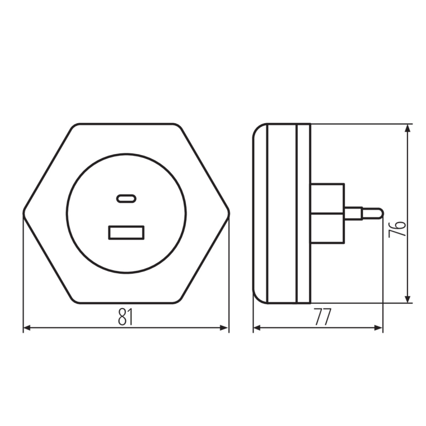 Kanlux 37397 - LED naktinis šviestuvas su prietemos jutikliu elektros lizdui BOLA LED/0,22W/230V 2xUSB balta